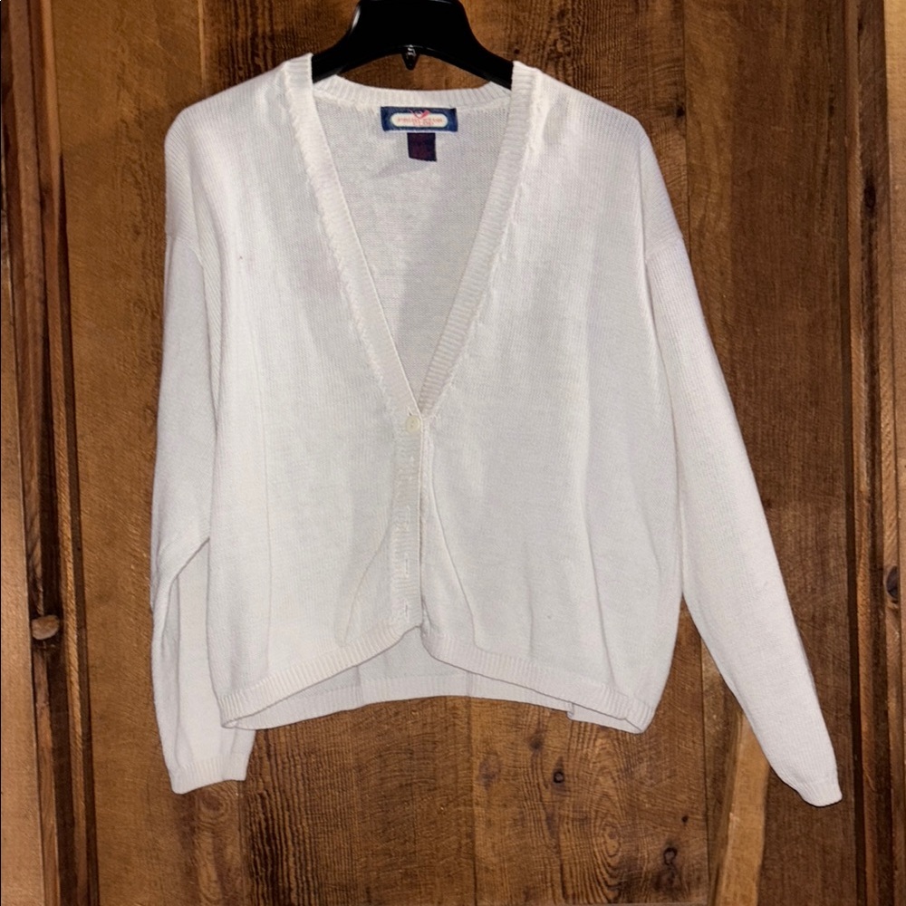 White Open-Knit V-Neck Cardigan